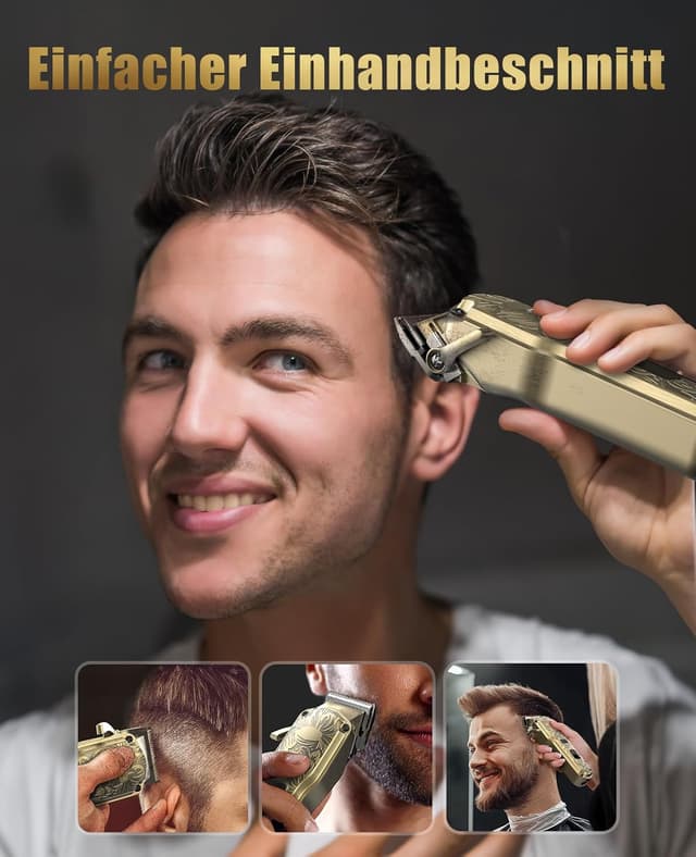 Detalle de Haarschneidemaschine für Herren (kabellos, IPX7) mit LED-Anzeige – Profi Bart- und Haarschneider