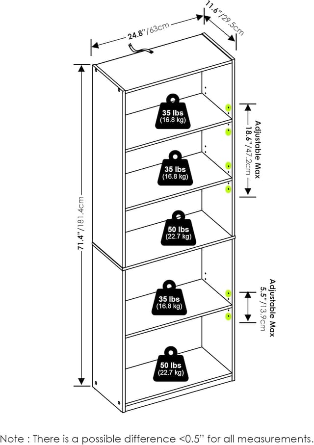 Detalle de Furinno Gehry Libreria 5 ripiani 71,4 in