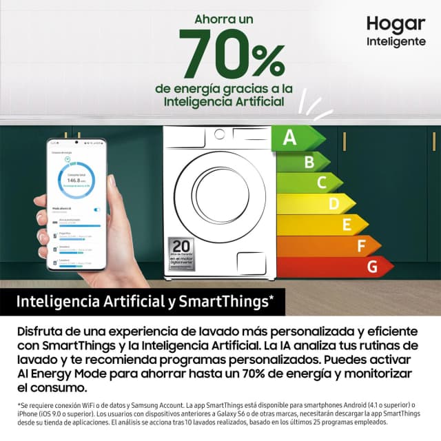 Detalle de Samsung WW90DG5G34AEEC lavadora de fondo reducido 9 kg con 1.400 rpm AI EcoBubble