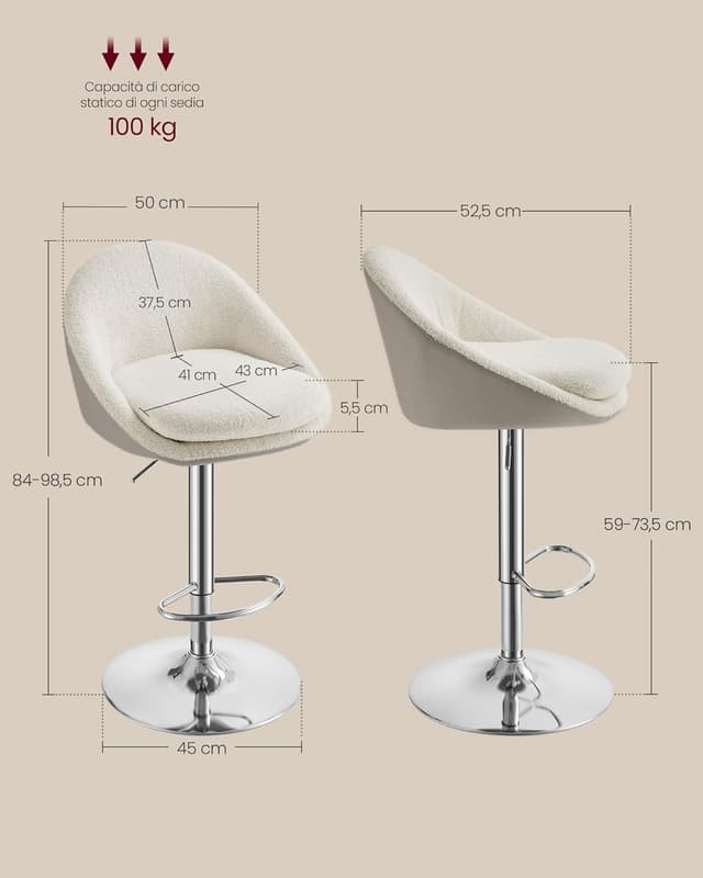 Thumbnail 5 de VASAGLE LJB110W01 sgabelli da bar 5 cm 💺