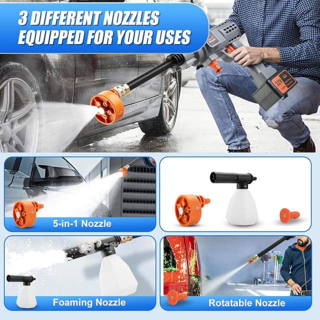 Detalle de DEWINNER idropulitrice a batteria 700 PSI con ugello 5-in-1, portatile senza fili