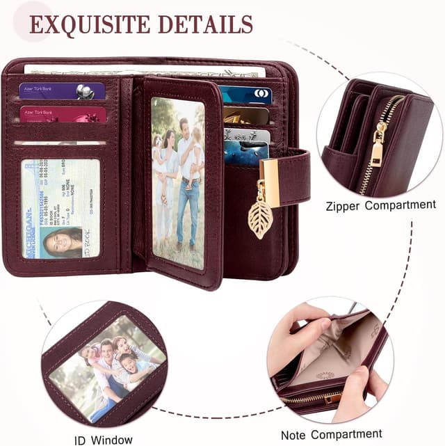 Detalle de Faneam Damen-Geldbörse aus Kalbsleder mit RFID-Schutz, klein, mit 14 Kartenfächern und Münzfach