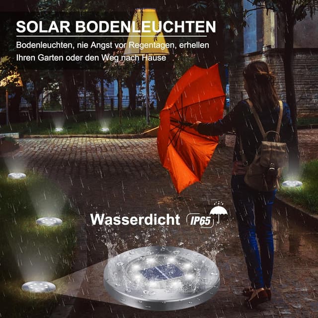 Detalle 2 de Qedertek 16er-Set Solar-Bodenleuchten für außen mit 8 LEDs – wasserdicht (IP65) für Garten, Gehweg & Auffahrt