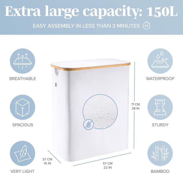 Thumbnail 2 de LONBET 150L double laundry basket with lid