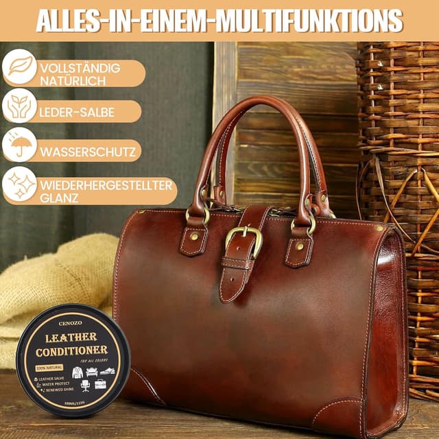 Detalle 2 de cenozo Lederpflege mit Rosshaarbürste, farblos, 100 ml – wasserabweisende Lederpolitur