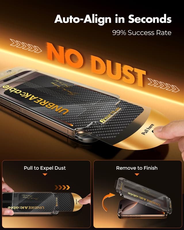 Detalle de UNBREAKcable 2+2 Pack Tempered Glass Screen Protector & Lens Protector for iPhone 16 Pro Max