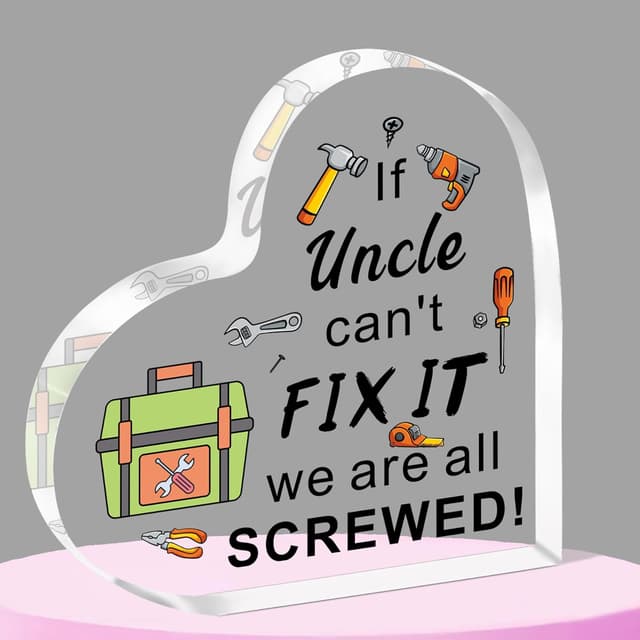 Detalle de SMARGO Funny Uncle Acrylic Plaque – a heart-shaped daily reminder for your uncle