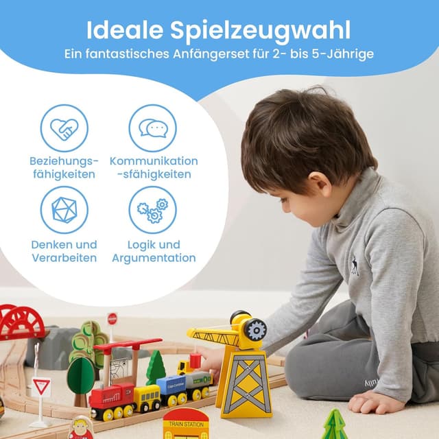 Thumbnail 3 de Tiny Land 55Pcs Holzeisenbahn Set 🚂