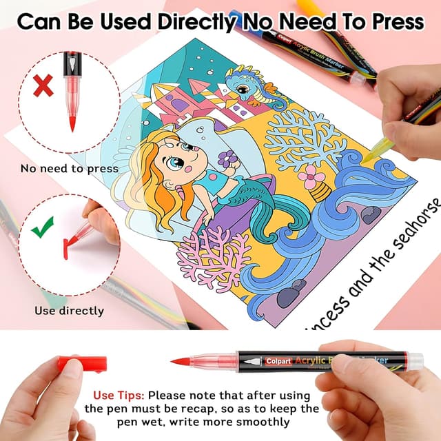 Detalle 2 de colpart Acrylic Paint Pens for Rocks, 48-Colour Brush Tip Marker Set for Stone, Wood, Ceramic & Glass