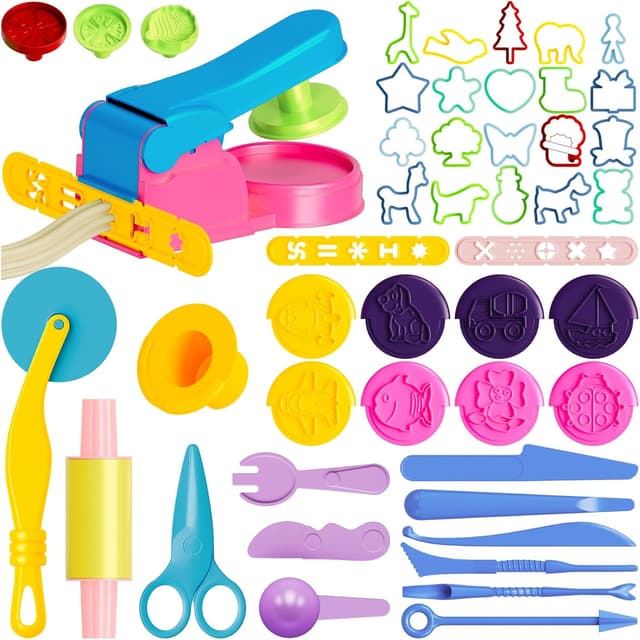 Detalle de Dough Tools for Kids 46-Piece Playdough Accessories Set (Molds, Cutters, Roller, DoughMat & Storage Bag)