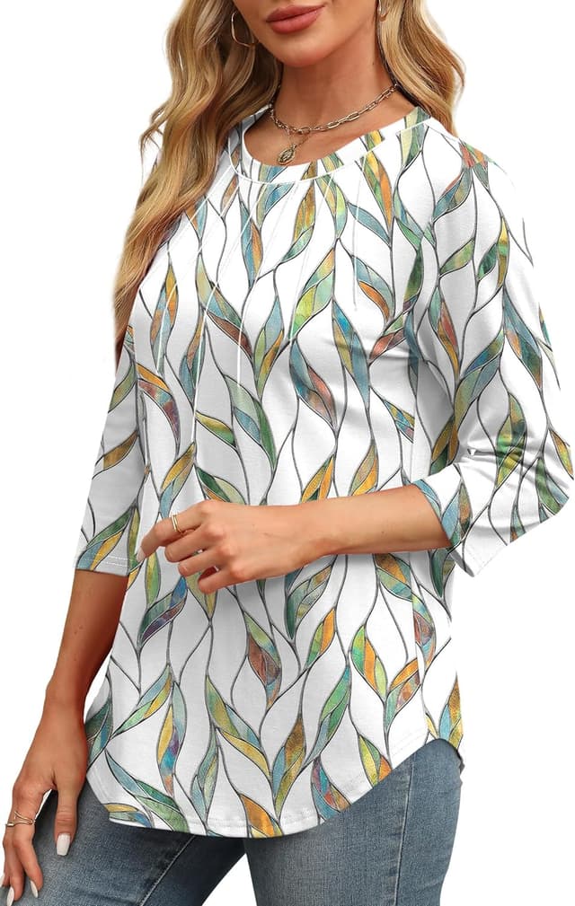 Detalle de Aokosor Womens 3/4 Sleeve Pleated Crew Neck Tunic Blouses