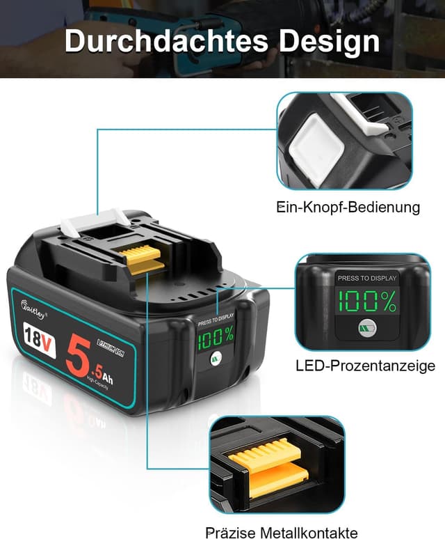 Thumbnail 5 de Waitley 5500mAh Ersatzakku für Makita 18V Akku