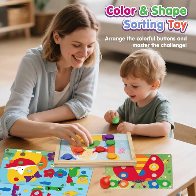 Detalle 2 de Joozmui Montessori wooden colour matching pegboard & plug puzzle set (age 2–3)