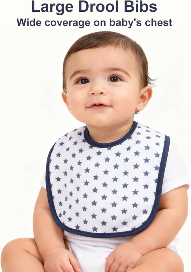 Detalle 2 de Hakochia Waterproof Baby Bibs (4-Layer Cotton) with Adjustable Snaps, 10-Pack for 0–12 Months