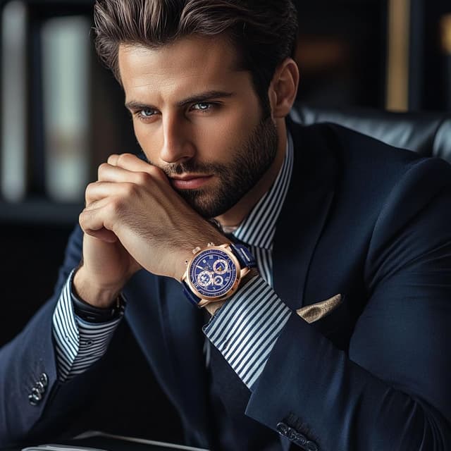 Detalle 2 de LIGE Herren Armbanduhr mit Lederarmband, Quarzwerk, Chronograph-Optik, Datum & Mondphase – wasserdicht bis 30 m