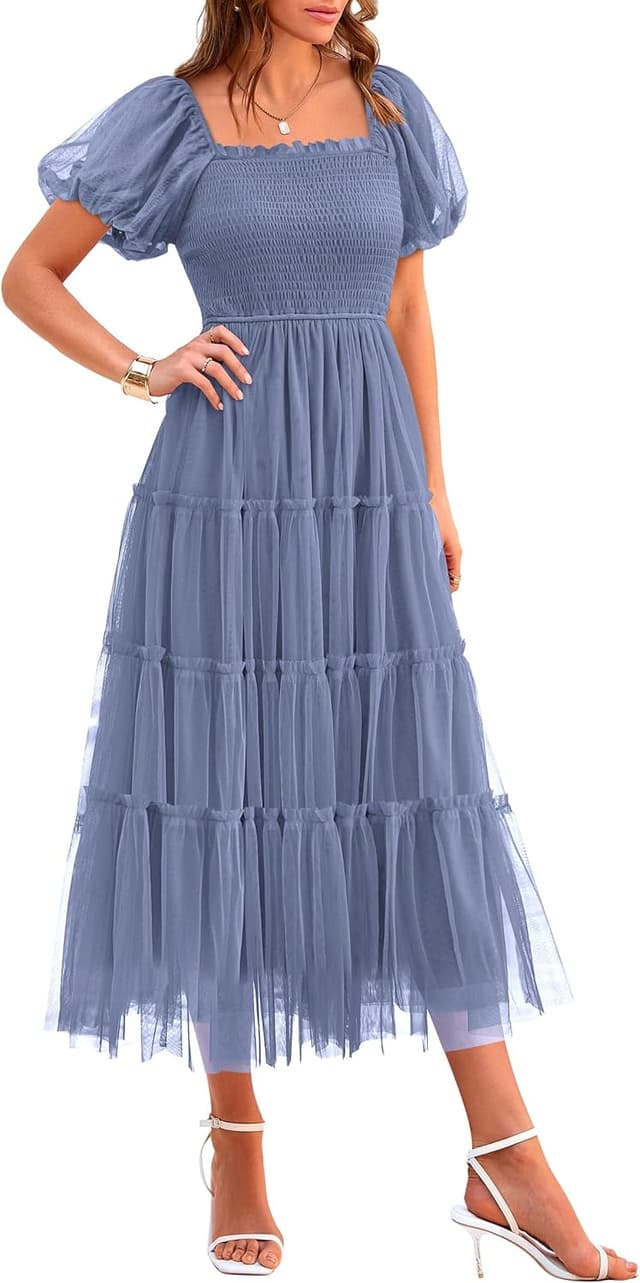 Detalle de PRETTYGARDEN Smocked Midi Tulle Dress 2026