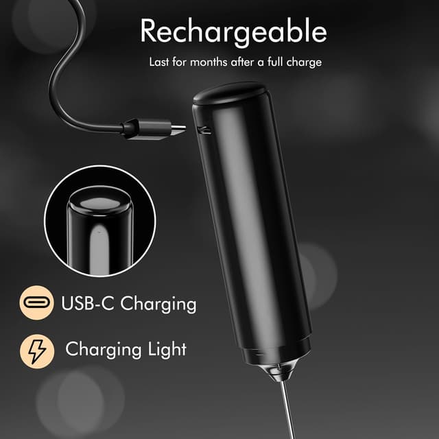 Detalle de Rechargeable Milk Frother Handheld 2-IN-1 Dual Spring Whisk Electric Frother Wand