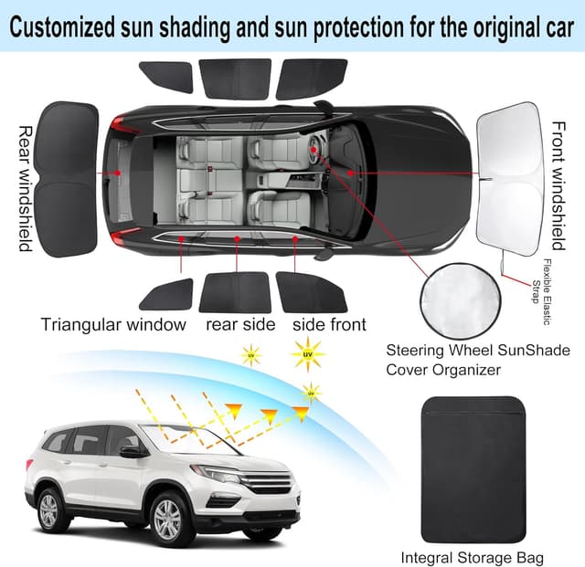 Detalle de TINGLU Window Shades for Honda Pilot (2016-2026) — 8-Piece Car Side Window & Rear Sun Shades