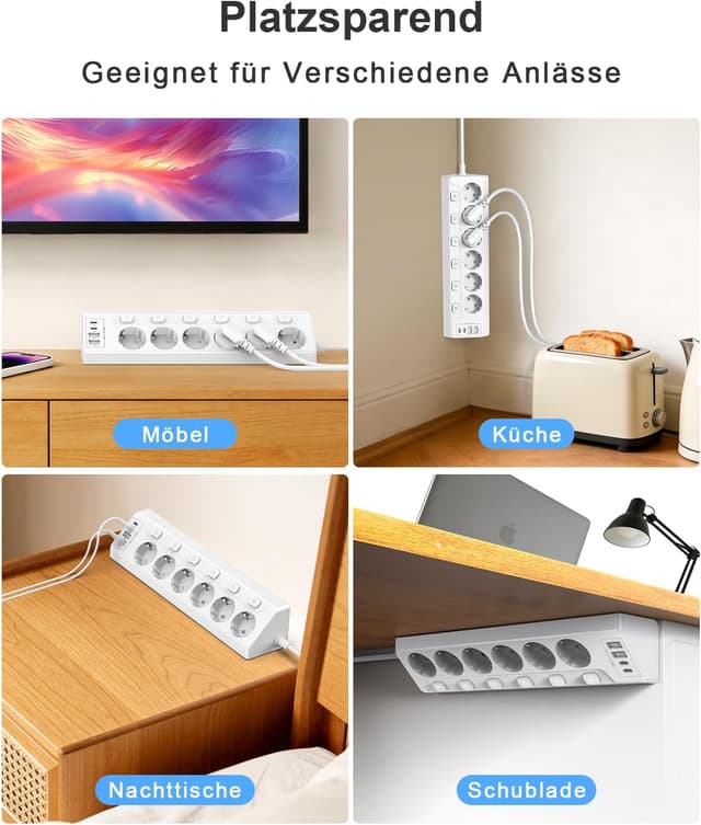 Thumbnail 5 de Vipwell Ecksteckdosenleiste 3680W, 6âFach + 4 USB (2xC) đ