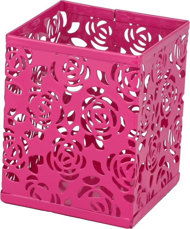 Detalle de RICOO Pot à Crayon B003-F en métal fuchsia : organisateur de bureau et porte-stylo