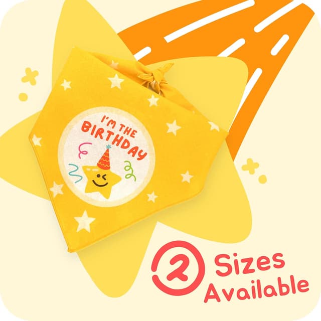 Detalle de LAMAN Pawty Animal Reversible Dog Birthday Bandana (100% Cotton) – Birthday Star, Size L