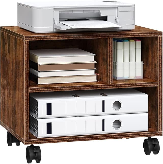 Detalle de WOLTU Mesa Móvil para Impresora 🚗 con 3 Compartimentos, Marrón