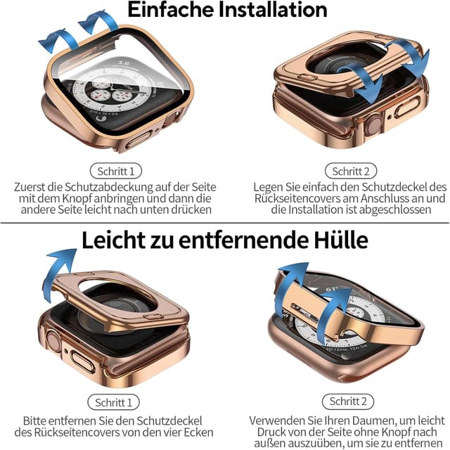 Detalle de Kawoco 2-in-1 wasserdichte Schutzhülle für Apple Watch Series 11/10 42 mm (roségold) mit gehärtetem Glas
