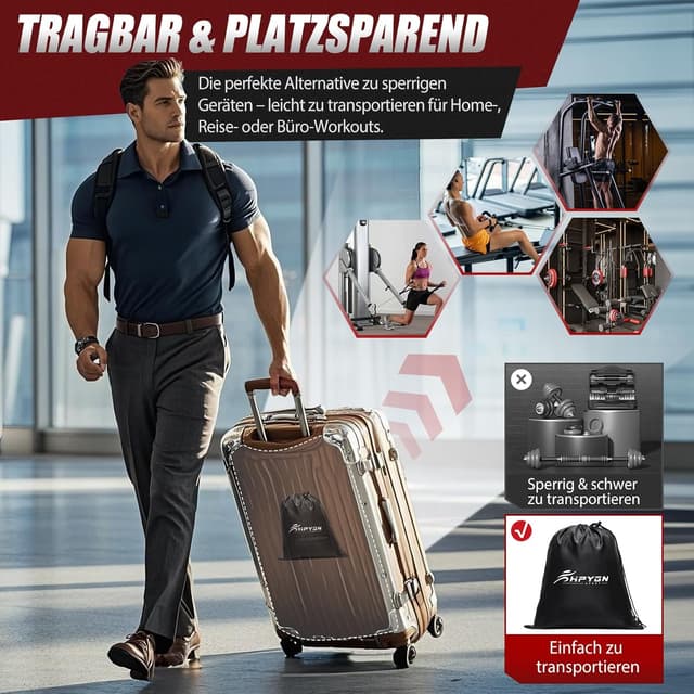 Detalle 2 de HPYGN Fitnessbänder-Set mit 5 Widerstandsstufen (150/200/250 lbs) inkl. Griffe, Knöchelriemen & Türanker