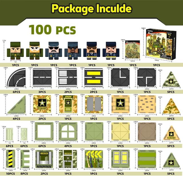 Thumbnail 5 de GobiDex 100PCS Magnetic Military Tiles 100pcs