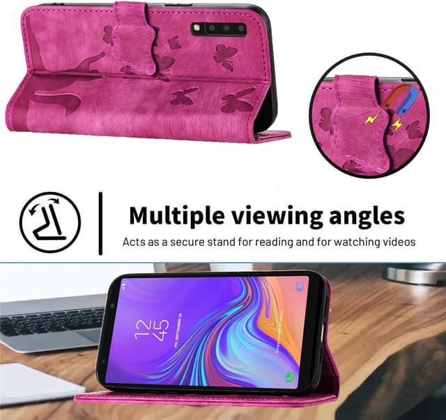 Detalle de LSPCASA Klappschutzhülle für Samsung Galaxy A7 (2018) – Kartenfächer, Standfunktion & Magnetverschluss