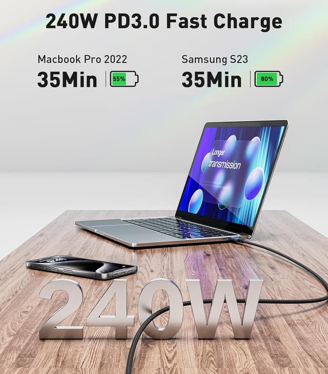 Detalle de Dreaazhi 5 m USB‑C‑Ladekabel 240W 🔌