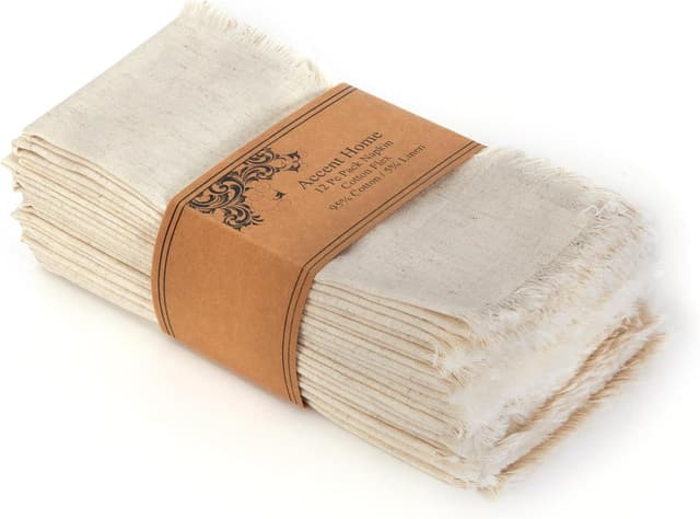 Detalle de ACCENTHOME Natural Cotton Linen Napkin Set 18x18