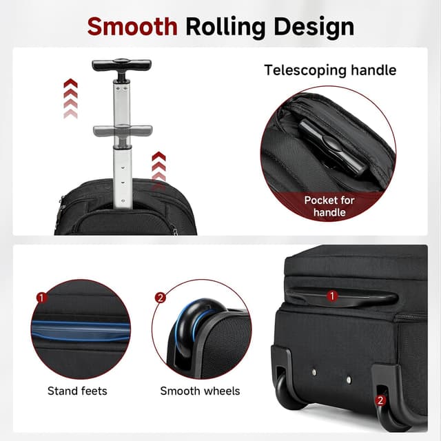 Thumbnail 3 de Vessgra Rolling Backpack 45L wheeled luggage backpack