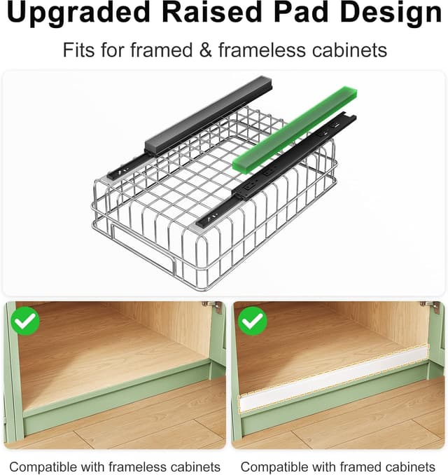 Detalle de Kitstorack Pull Out Cabinet Organizer (Stainless Steel) — Slide-Out Drawer 4-Pack with Full-Extension Slides