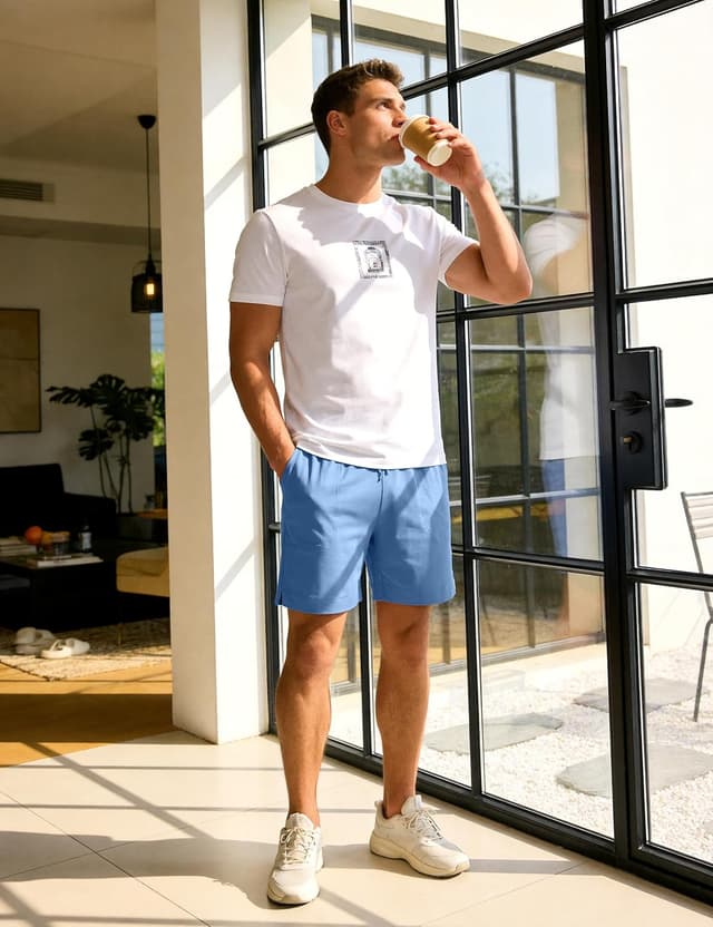 Detalle de Bresdk short de pyjama homme en coton 95%/élasthanne 5% avec cordon et poches