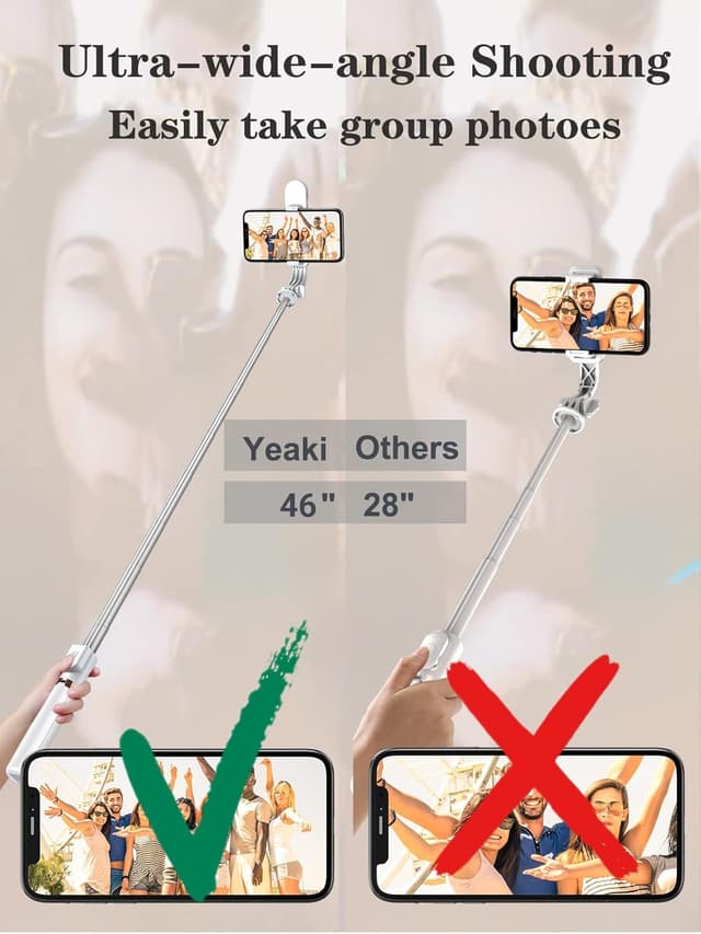 Detalle de Selfie Stick Tripod with Wireless Remote, 46 in Cell Phone Tripod Stick with LED Fill Light