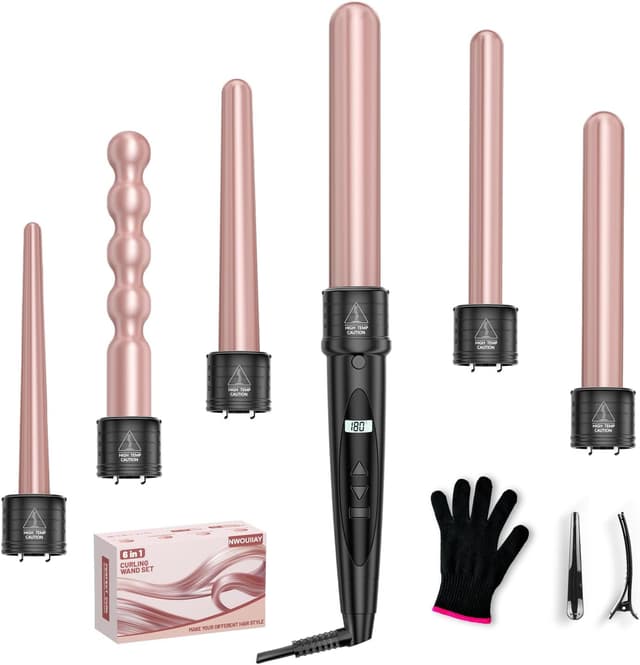 Detalle de Lockenstab-Set NWOUIIAY 6-in-1 mit LCD & keramischer Beschichtung (80–230 °C)
