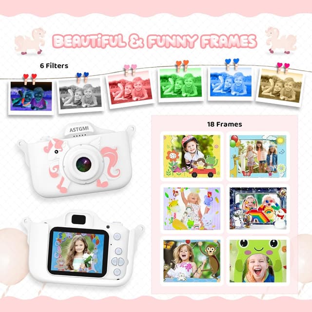 Detalle de Kinder Kamera mit 2,0-Zoll-Display und 1080P HD-Video – Digitalkamera für Kinder (weiß)