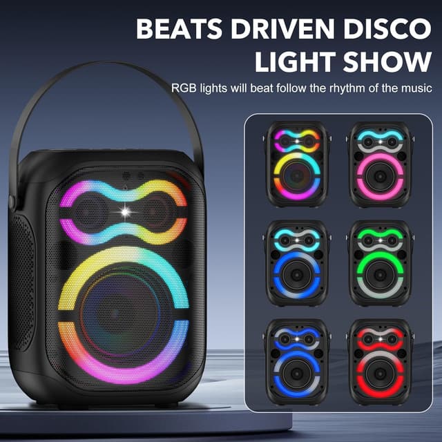 Detalle de TYOTY Altoparlante Bluetooth portatile con luci LED e maniglia, 80W wireless TWS
