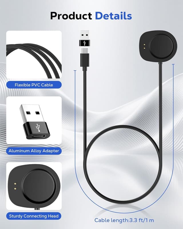 Detalle de MoKo 2 Pack USB-C Magnetic Charging Dock with 1m Cable for Amazfit Helio Strap, T-Rex 3 & other listed models