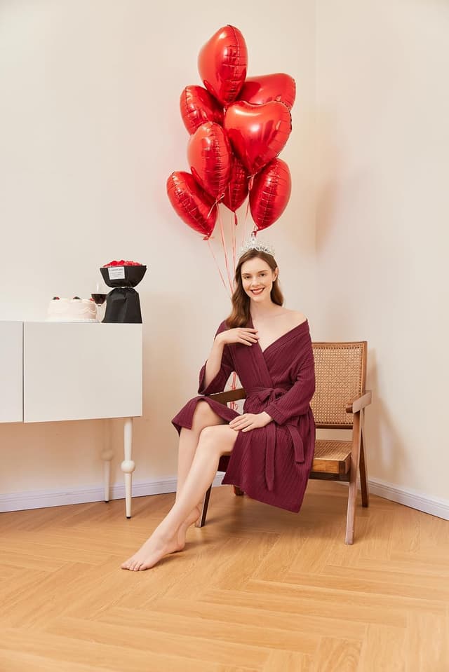 Detalle 2 de Ekouaer peignoir femme en maille côtelée torsadée, robe d’intérieur à manches 3/4 (longueur genou) S-XXL