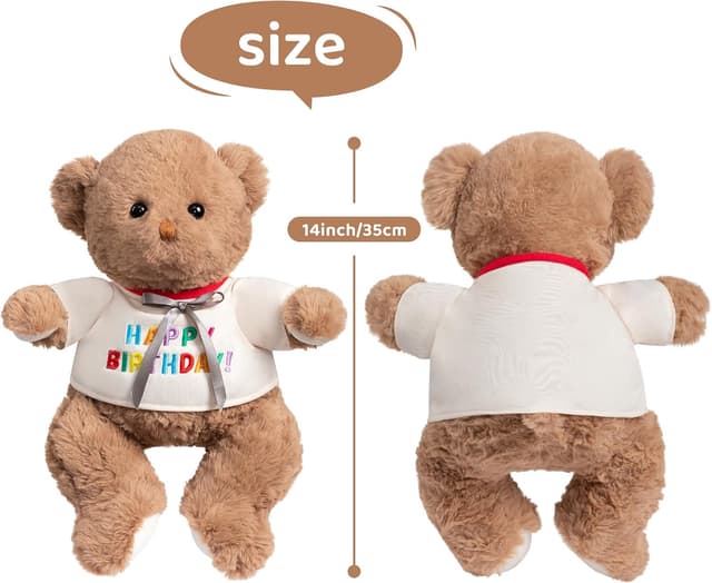 Detalle 2 de BEJOY Teddybär mit „Happy Birthday“-T-Shirt, 35 cm Plüschtier zum Verschenken