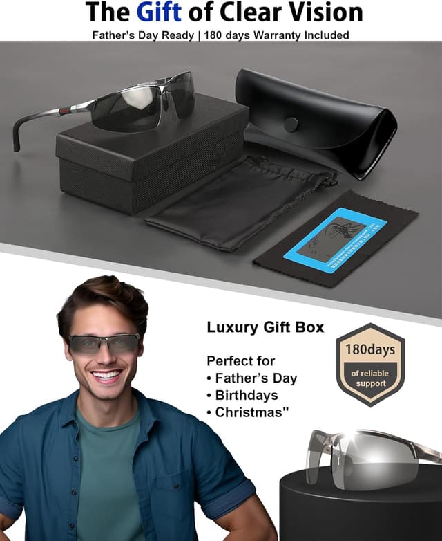 Thumbnail 6 de Jexmigo Photochromic Polarised Sunglasses with UV400 for Driving (Light-Adaptive, 19g square frame)