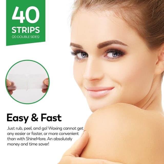 Detalle de ShineMore Facial Wax Strips for Hair Removal (40 Strips + 4 Calming Oil Wipes) for Face, Eyebrow, Upper Lip, and Chin