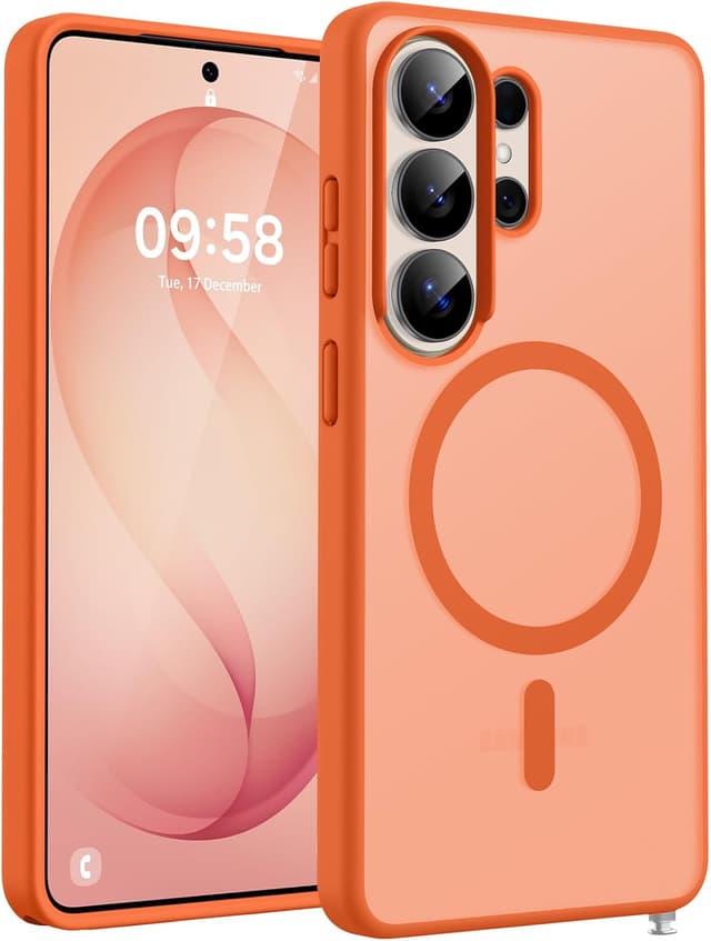 Detalle de TOCOL Hülle für Samsung Galaxy S26 Ultra (6,9 Zoll) mit integriertem Magnetring & Magsafe, stoßfest, kratzfest, matt-transluzent, Orange
