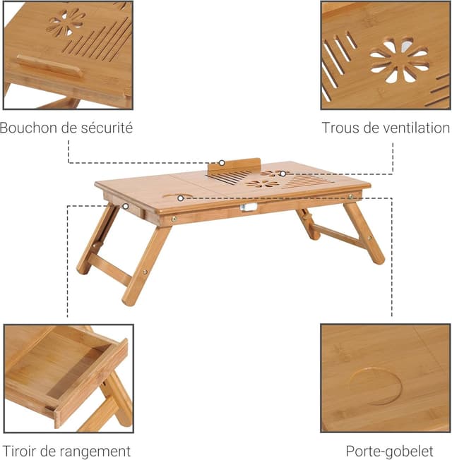 Thumbnail 5 de HOMCOM Table de lit bambou inclinable 55x35 cm