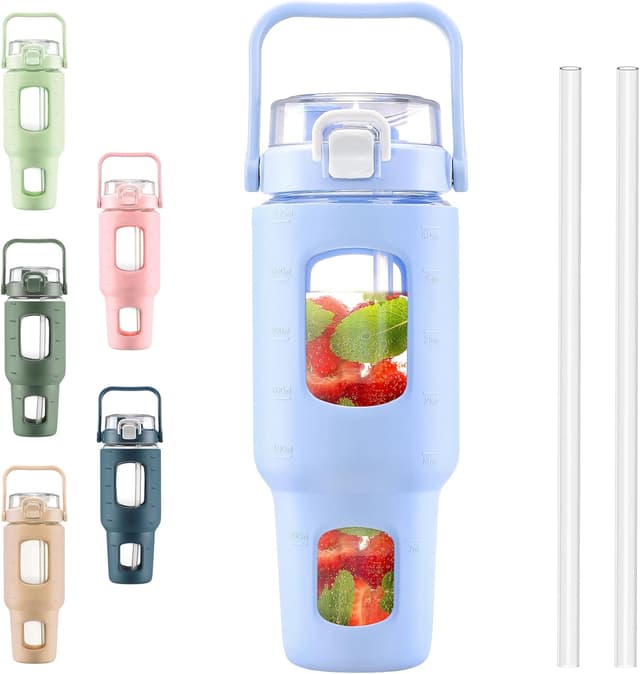 Thumbnail 6 de BLUEGO 2000ml Glas-Trinkflasche mit Strohhalm