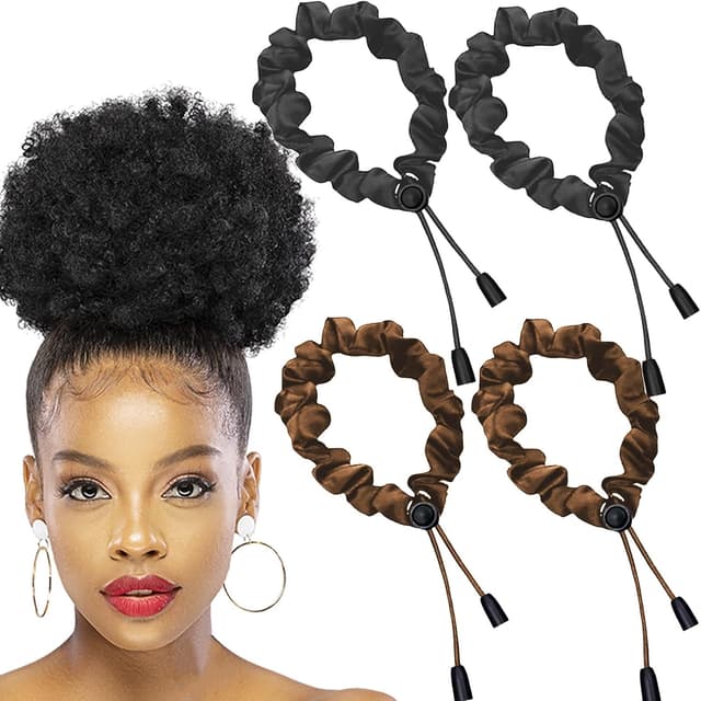 Thumbnail 6 de 2 Pcs Adjustable Satin Hair Ties (Satin Scrunchies) for Afro Puff, Locs, Ponytails—No-Damage Hold (Black)