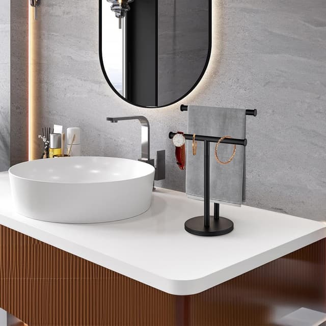 Detalle de YIGUANXIN Hand Tower Holder Stand T-shaped Double-Layer Towel Rack (SUS304) – Matte Black