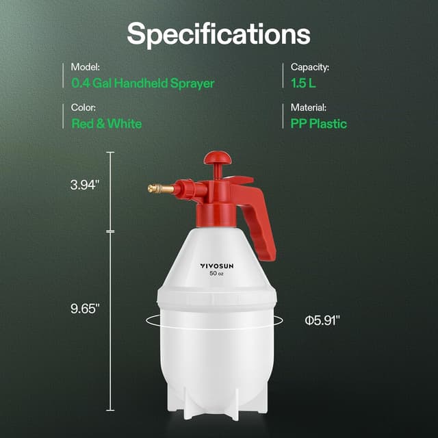 Thumbnail 6 de VIVOSON Pulvérisateur à pression de jardin 1,5 L rouge avec buse en laiton réglable